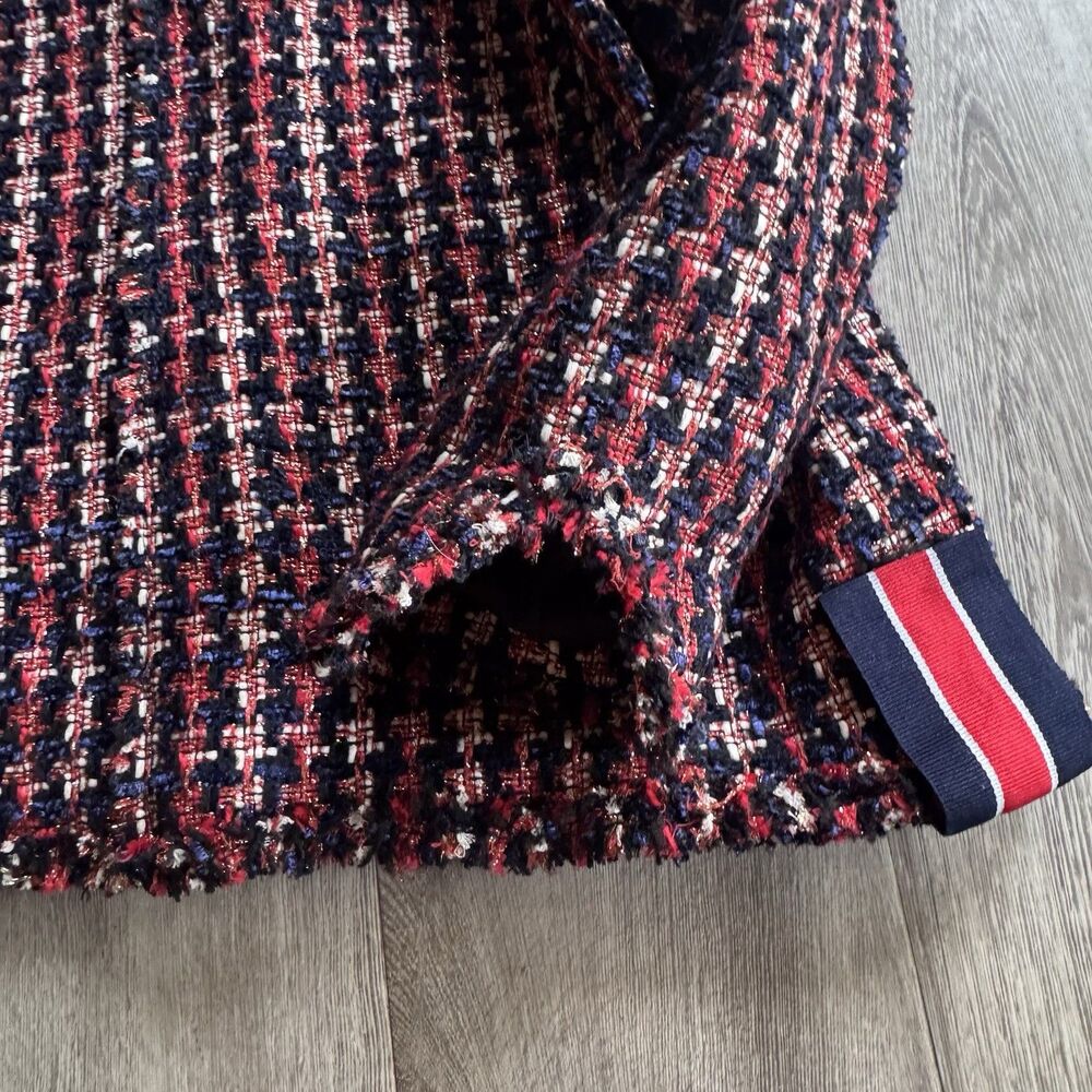 Zara Red Tweed Blazer Jacket With Striped Details Sz M Pearl Like Buttons - Picture 8 of 15